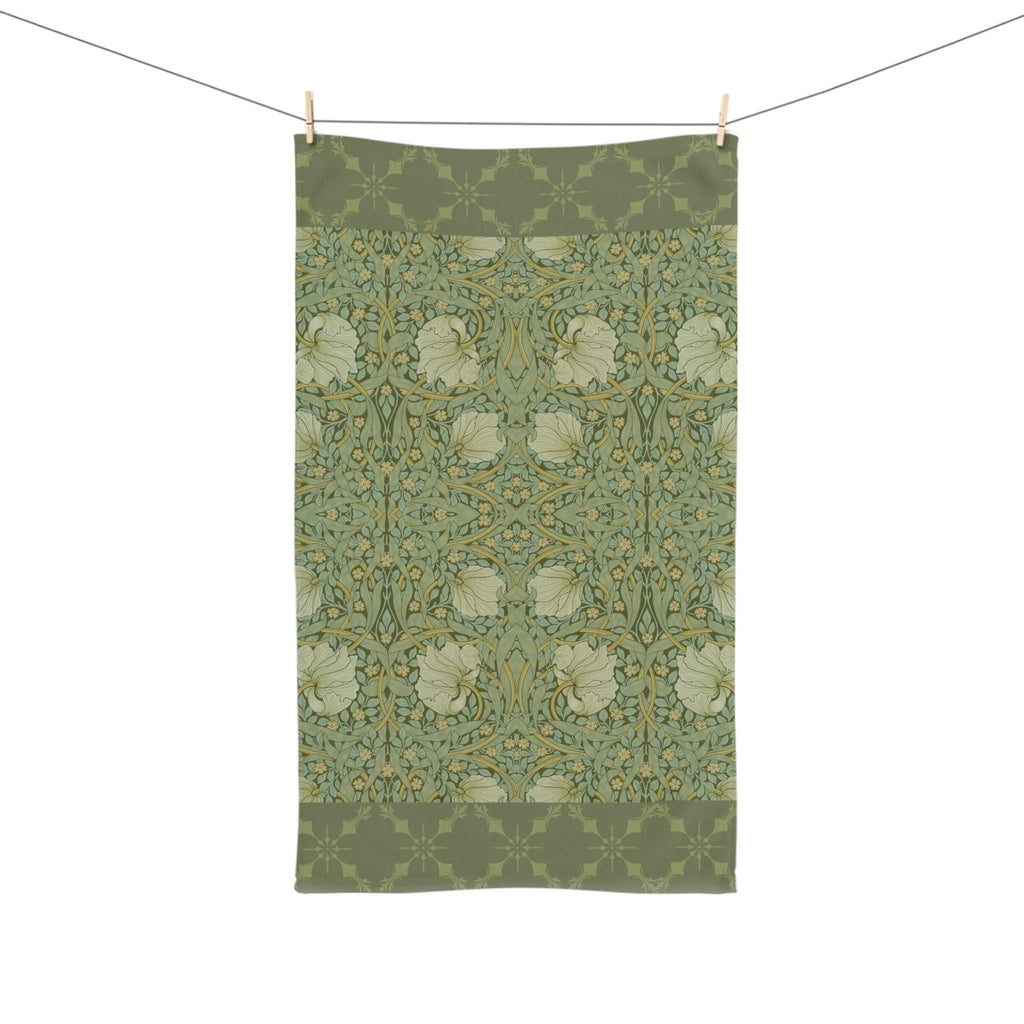 William Morris Pimpernel Hand Towel: Vintage Inspired Botanical Green Art Nouveau