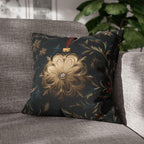 Elegant Navy & Gold Christmas Pillow Cover with Red Berries