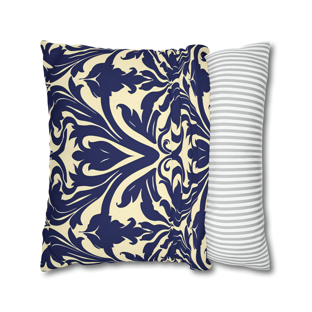 Art Nouveau Floral Pillow Cover, Deep Blue on Off-White