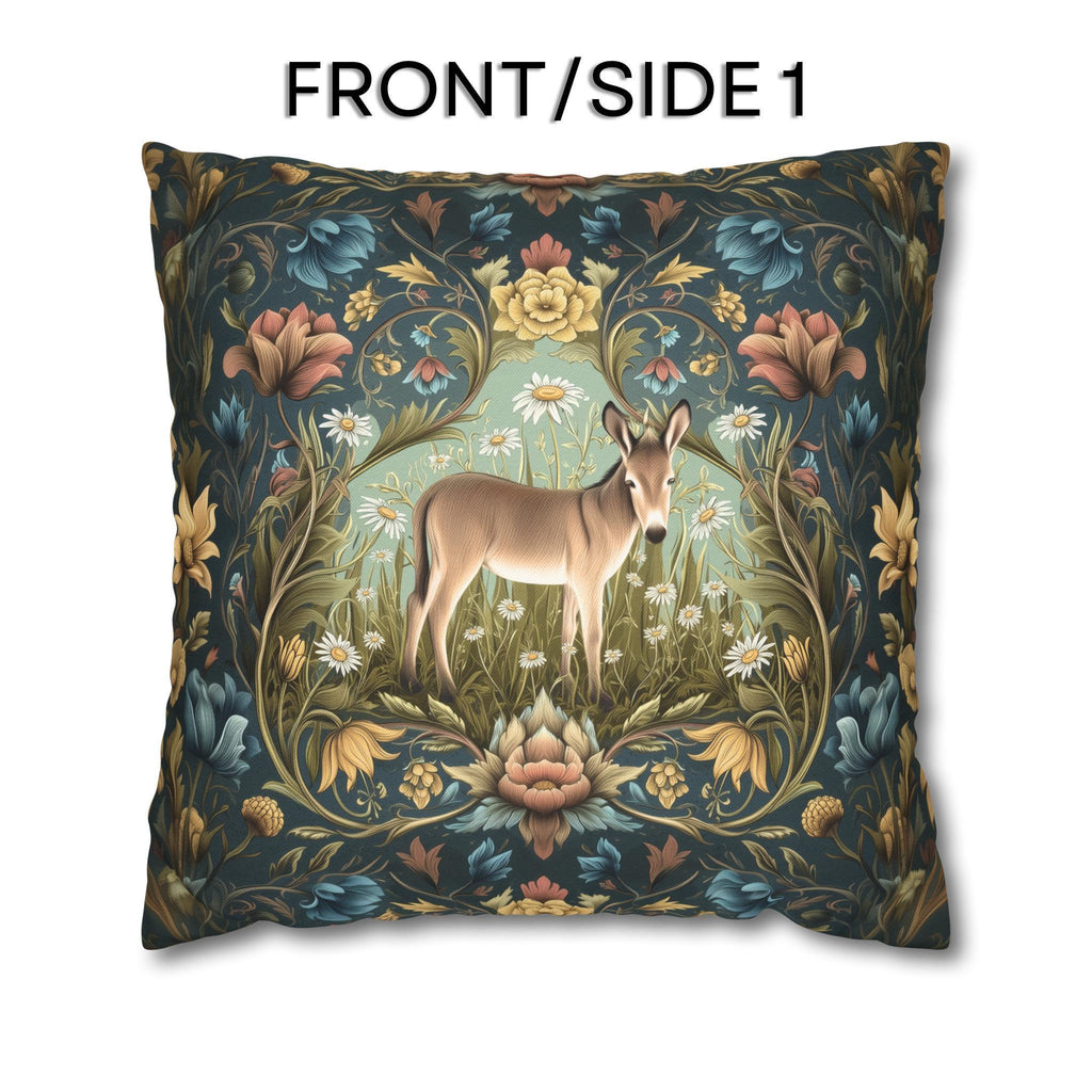 Donkey Garden Floral Pillow Cover: William Morris Inspired Botanical Meadow Decor