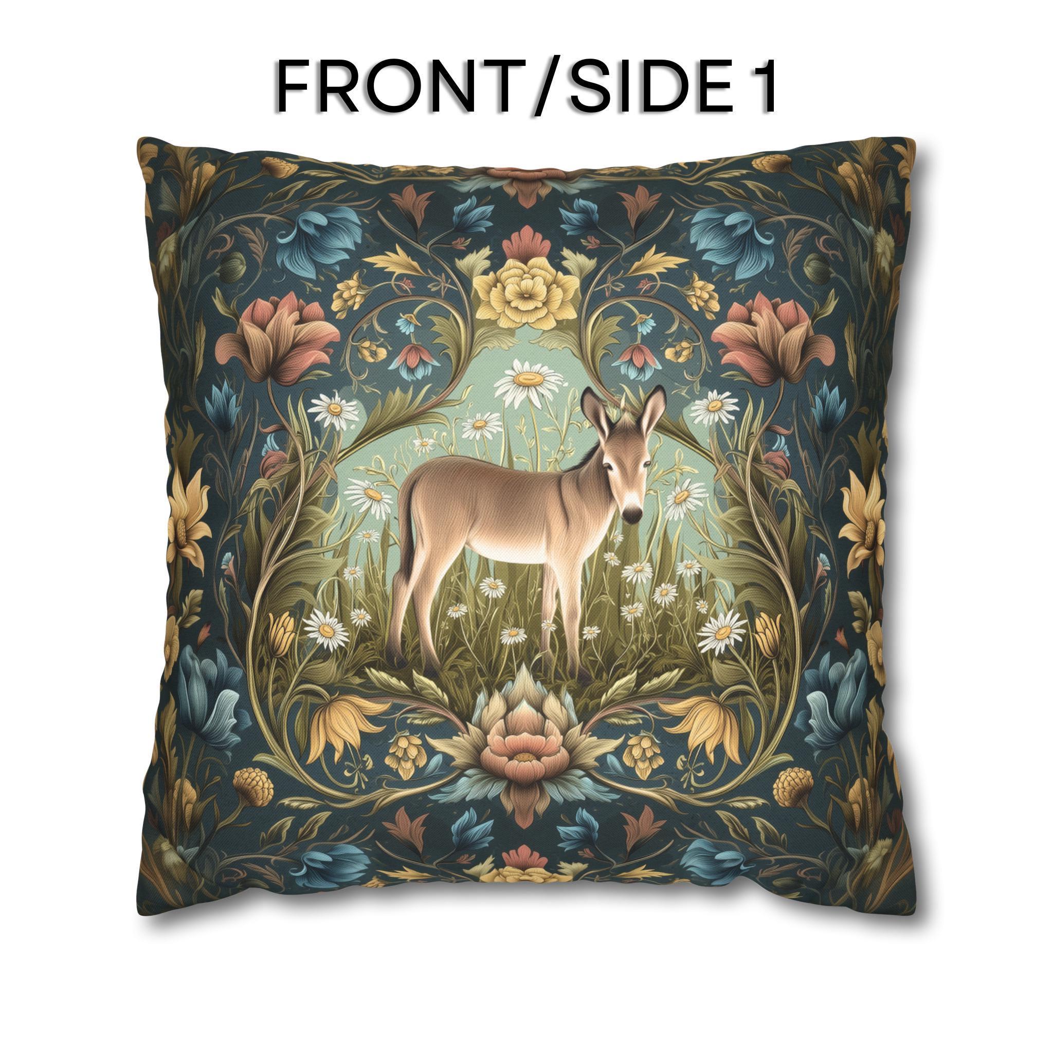 Donkey Garden Floral Pillow Cover: William Morris Inspired Botanical Meadow Decor