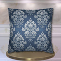 Steel Blue Damask Pillow Cover: Elegant Floral Cushion