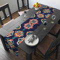 Bohemian Mandala Table Runner: Navy, Coral, Gold & Teal Tile Design for Eclectic Home Decor