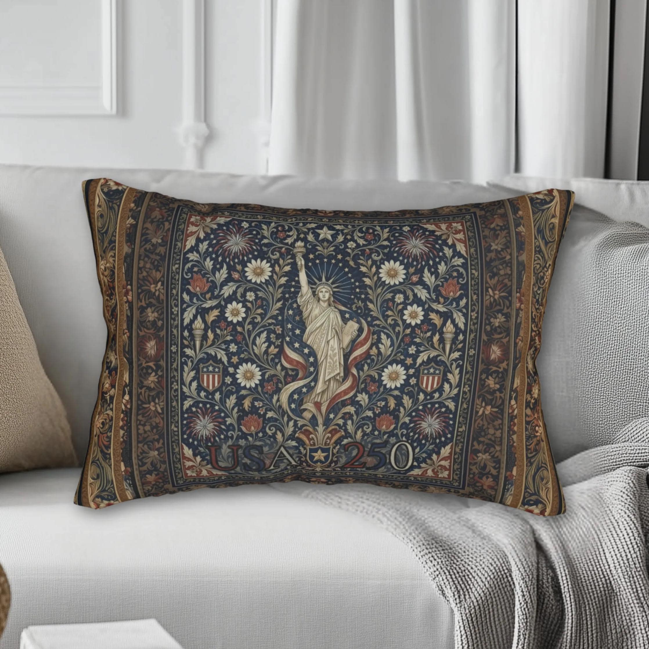 Patriotic Lumbar Pillow: Americana Statue of Liberty America 250 Decor