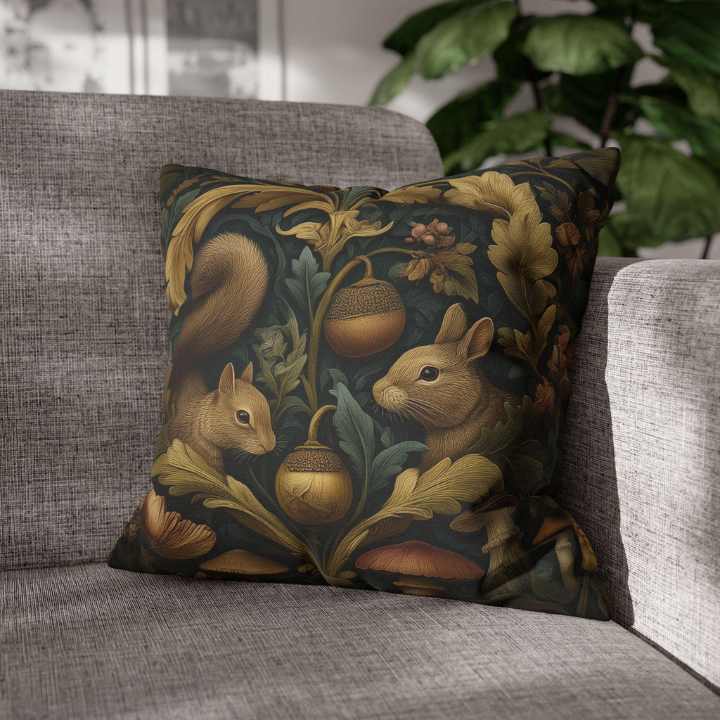 William Morris Woodland Forest Pillow Cover: Squirrel & Rabbit Tapestry-Style Cushion Case