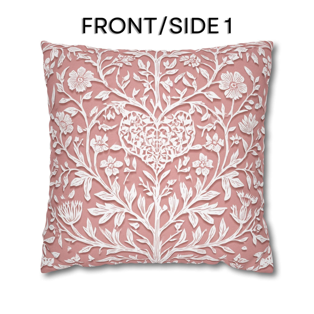 William Morris Inspired Heart & Blooms Pillow Cover: Faux Lace Botanical Design