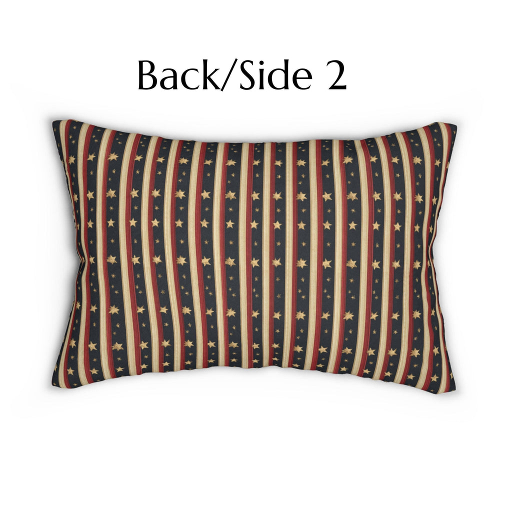 Farmhouse Patriotic Lumbar Pillow: Primitive Americana Stripe Decor