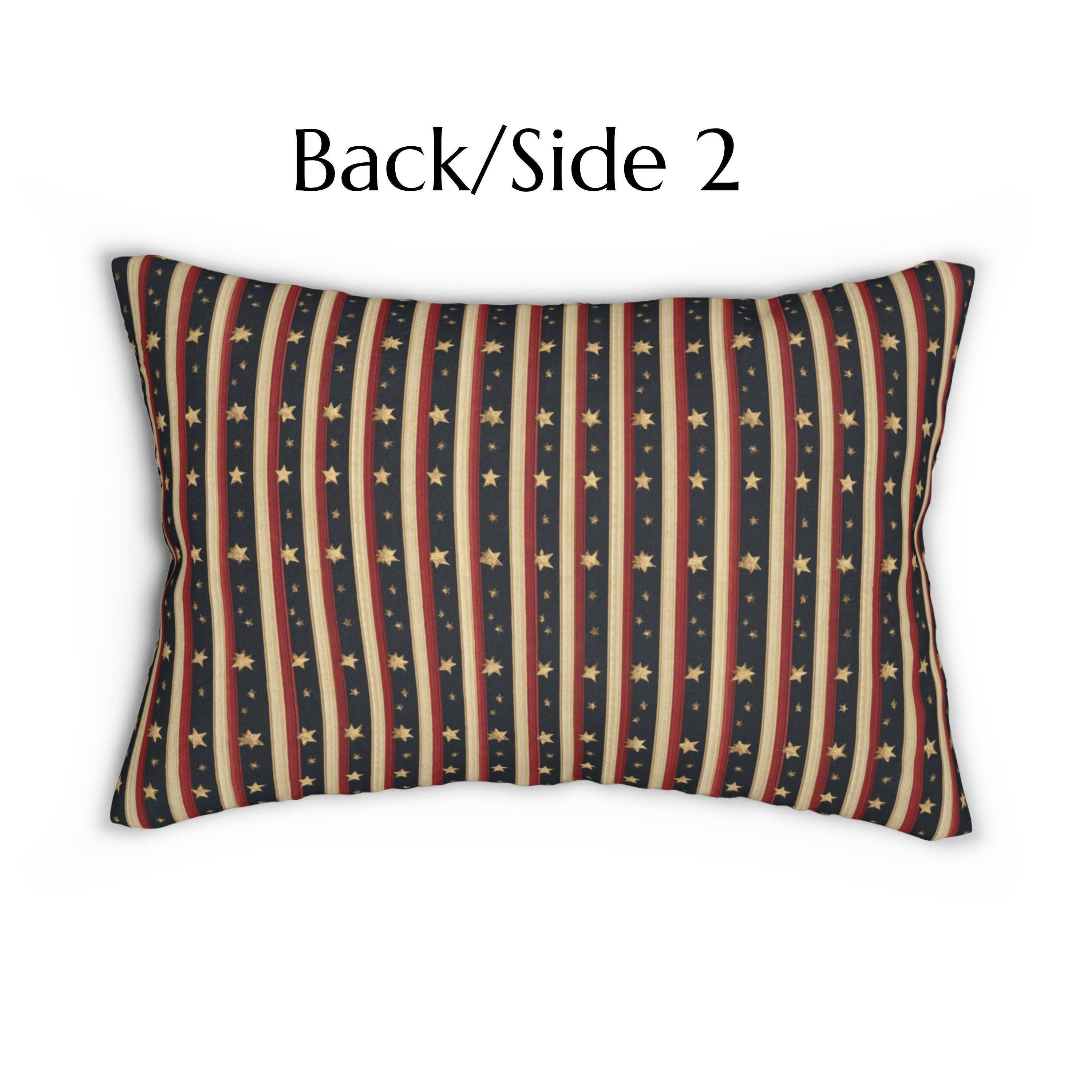 Farmhouse Patriotic Lumbar Pillow: Primitive Americana Stripe Decor