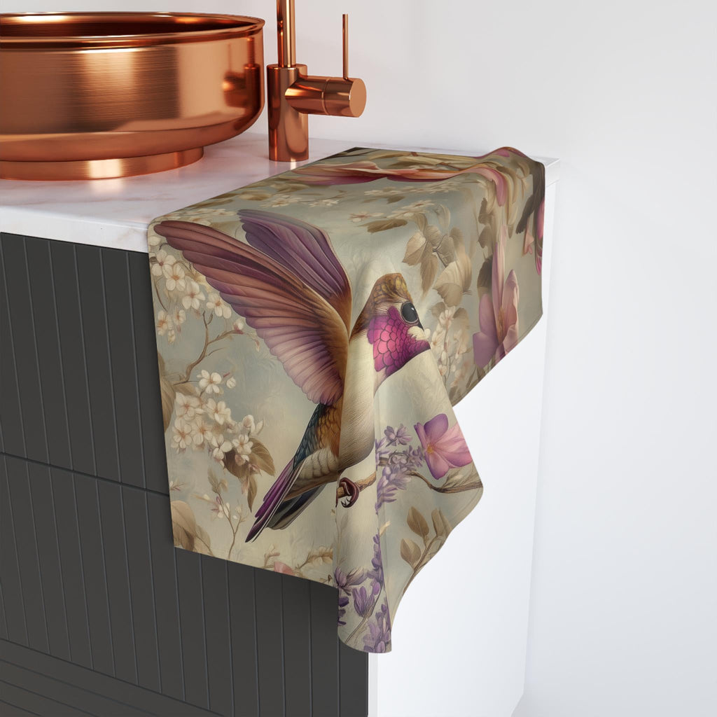 Hummingbird Hand Towel: William Morris Style Floral Bathroom Decor