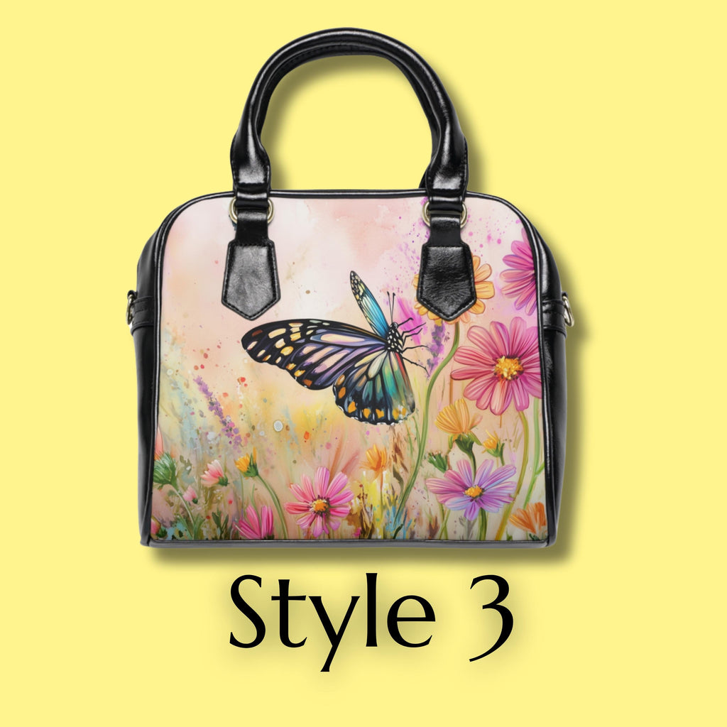 Butterfly Floral Vegan Leather Handbag: Spring Shoulder Satchel with Strap for Women