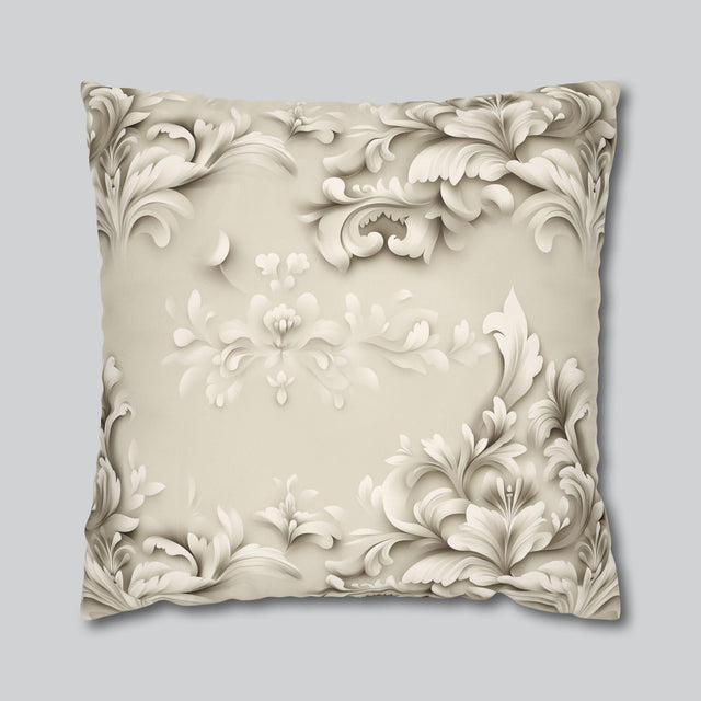Floral Scrollwork Pillow Cover, Cream Beige Tones, Elegant Home Decor