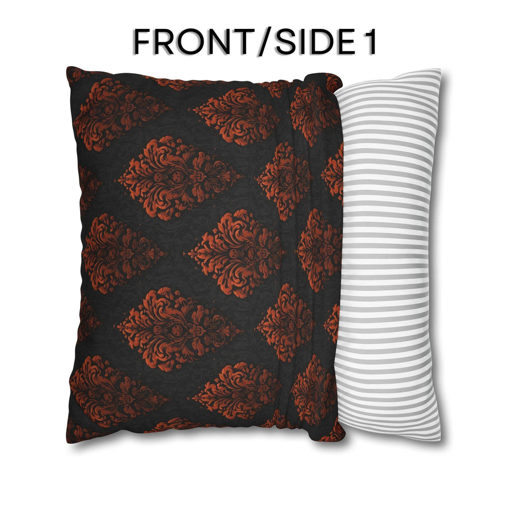 Halloween Damask Pillow Cover: Hidden Skulls in Black and Burnt Orange