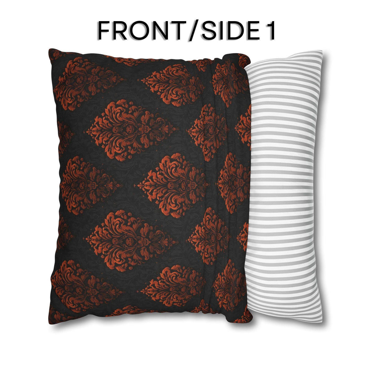 Halloween Damask Pillow Cover: Hidden Skulls in Black and Burnt Orange