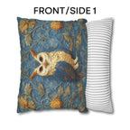 William Morris Style Throw Pillow Cover: Blue and Gold Owl Design