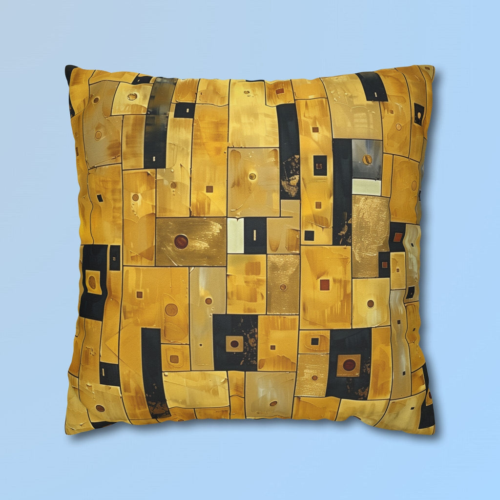Cubism Pillow Cover: Gold Amber Mosaic, Modern Art Cushion