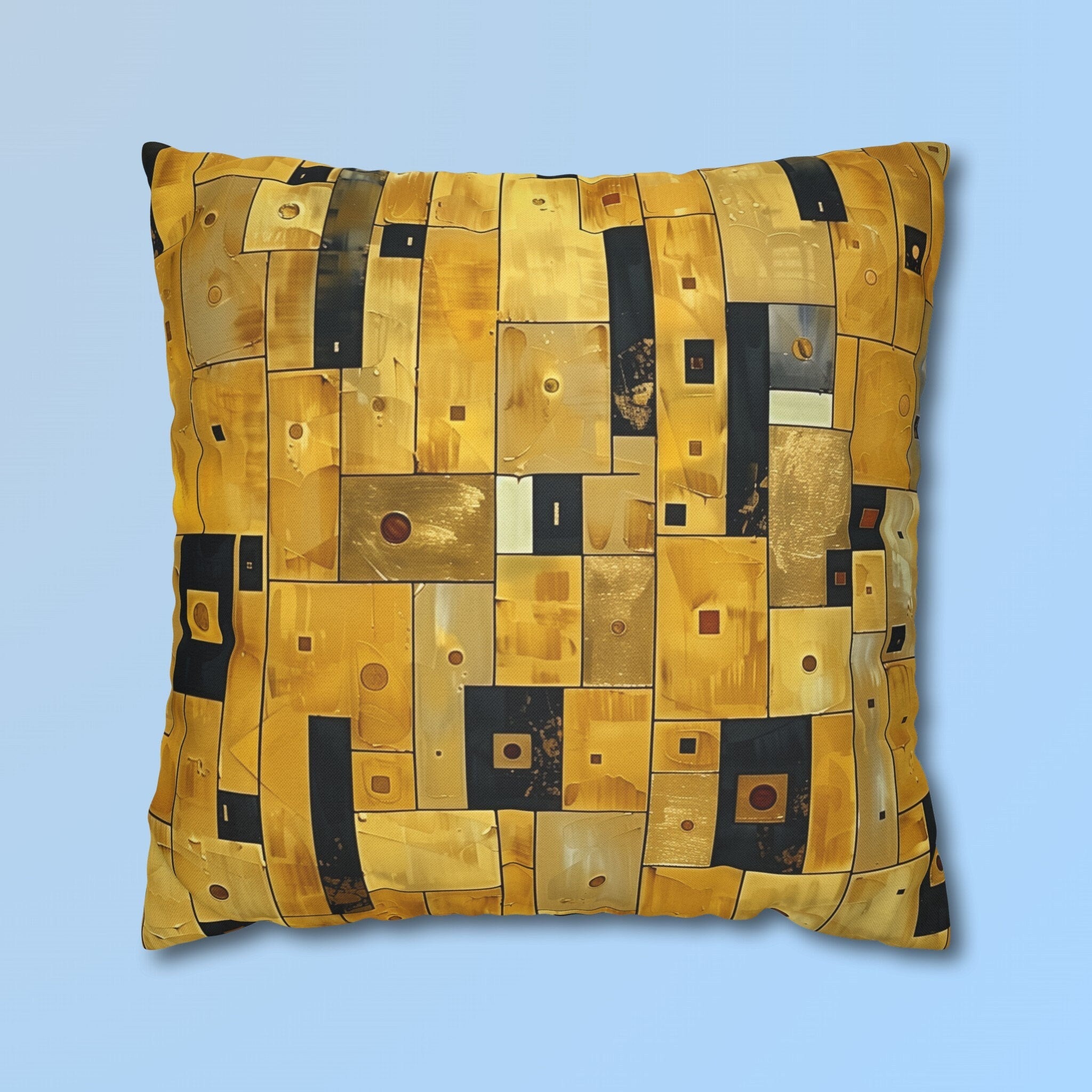 Cubism Pillow Cover: Gold Amber Mosaic, Modern Art Cushion