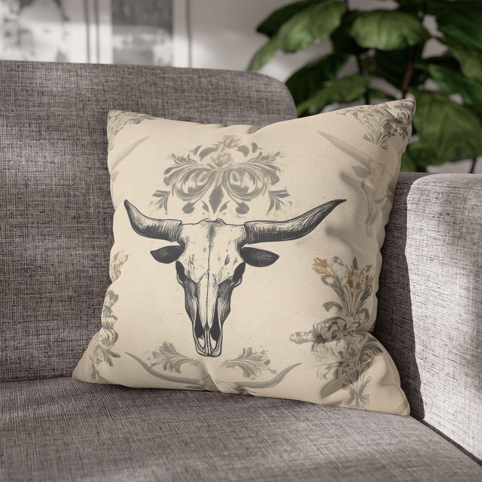 Southwestern Longhorn Skull Pillow Cover: Rustic Western Ranch Decor Accent for Country Living