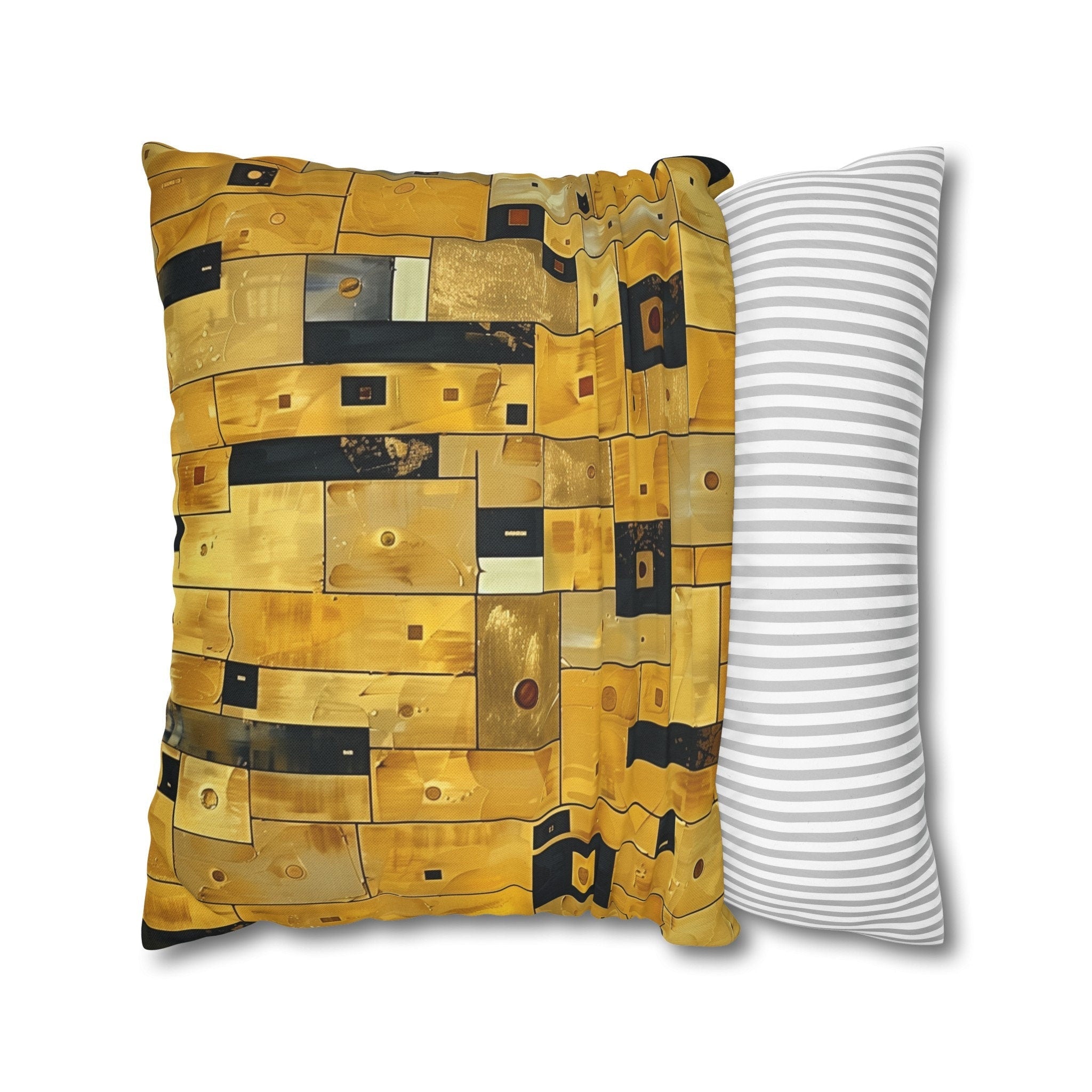 Cubism Pillow Cover: Gold Amber Mosaic, Modern Art Cushion