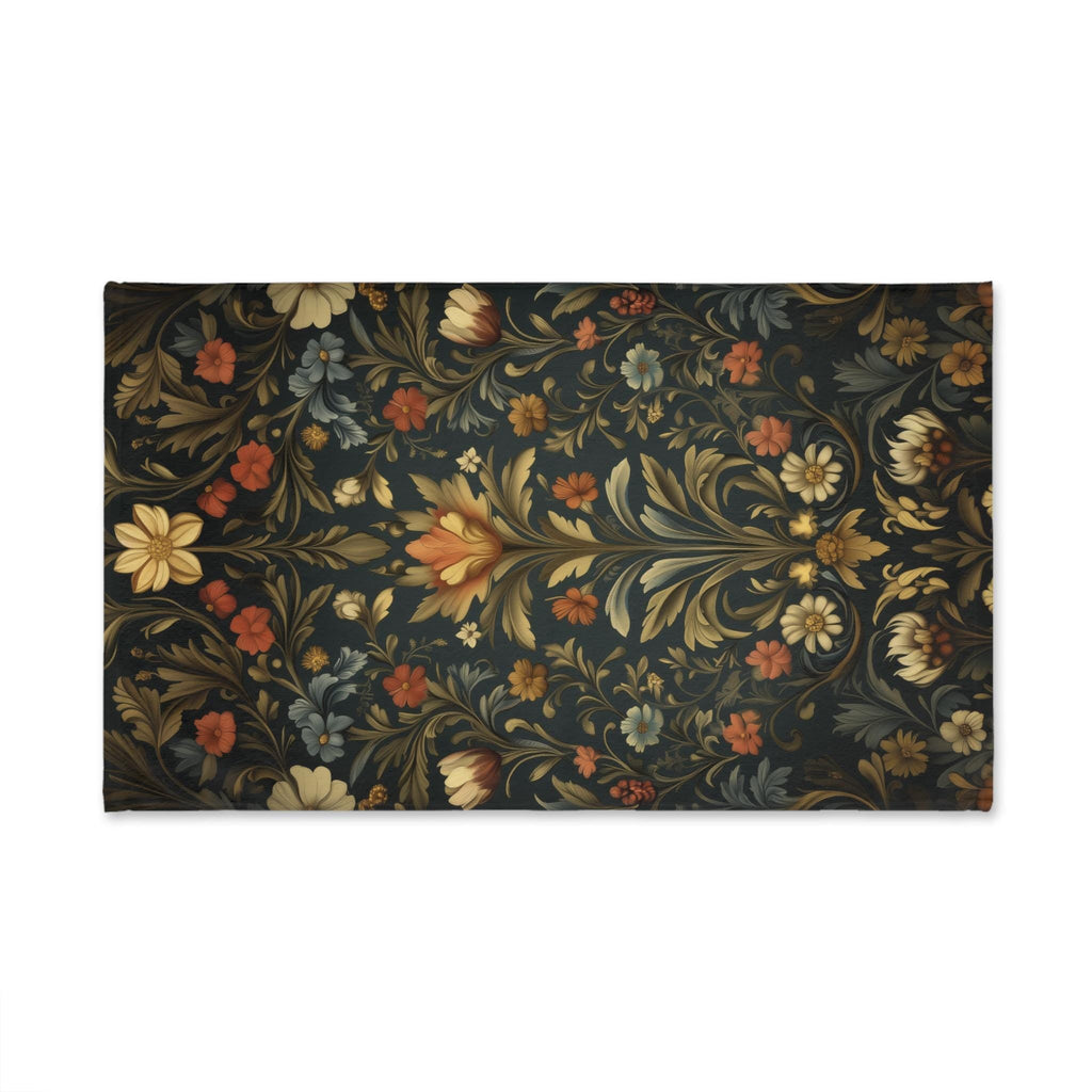 Vintage-Inspired William Morris Botanical Hand Towel: Autumn Floral Tapestry on Dark Background