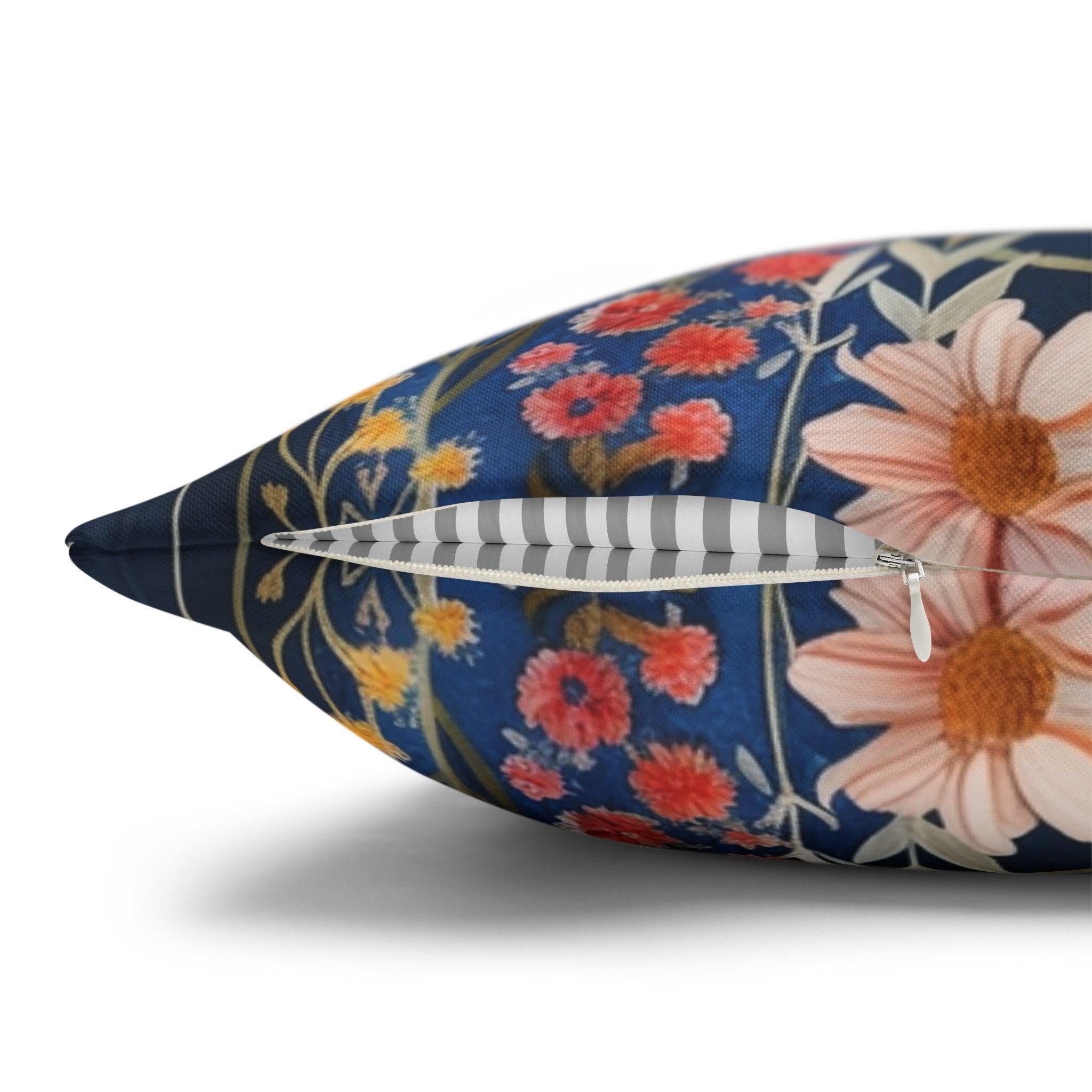 Navy Blue Floral Pillow Cover: Dreamy Garden Accent