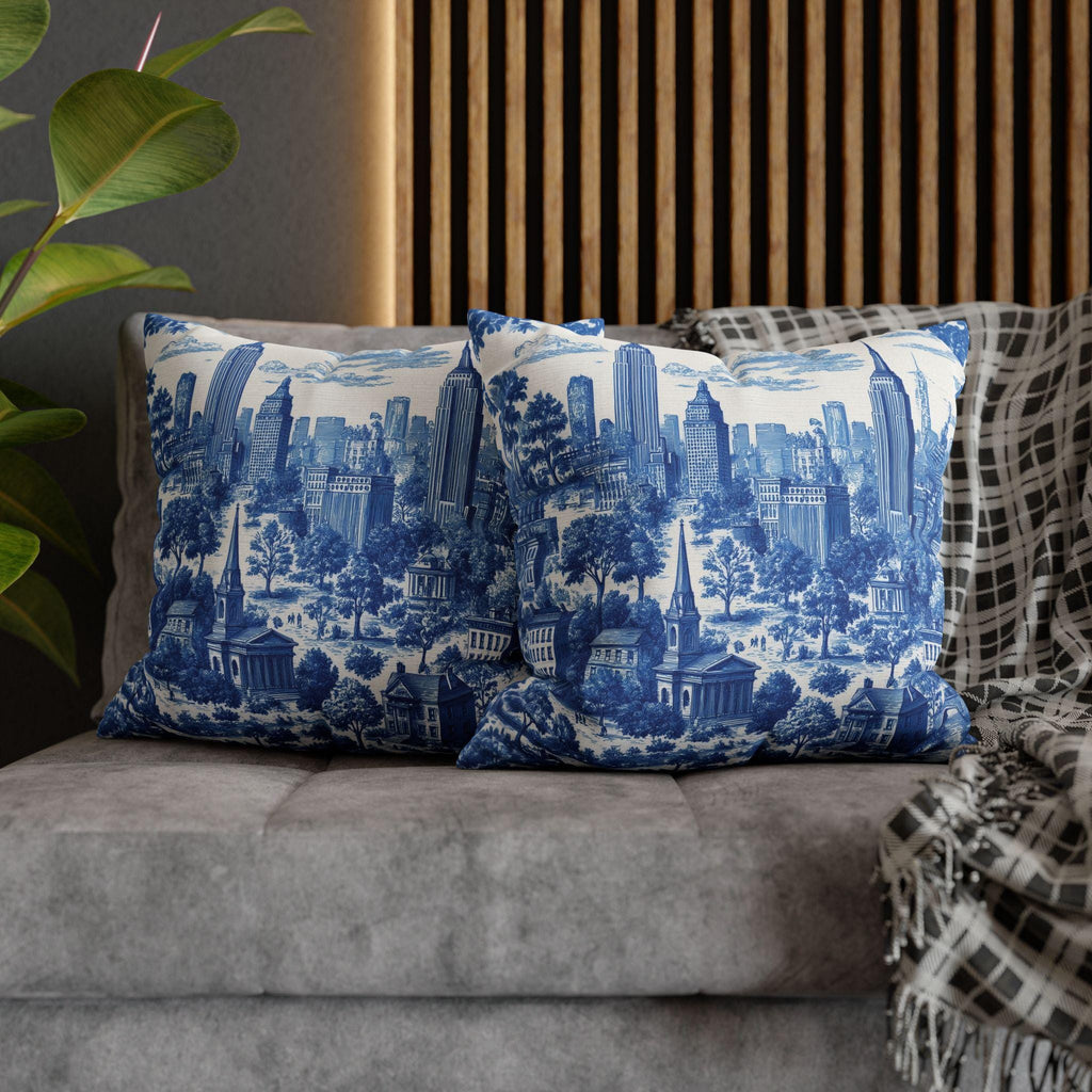 NYC Toile Pillow Cover: Blue & White French Country Urban Design