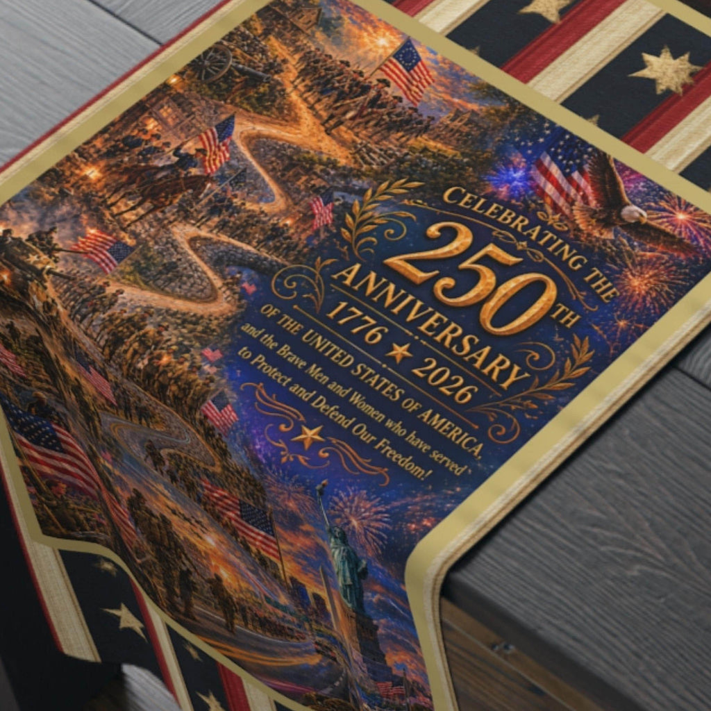 Patriotic Table Runner: Celebrating America's 250th Anniversary and Military Veterans