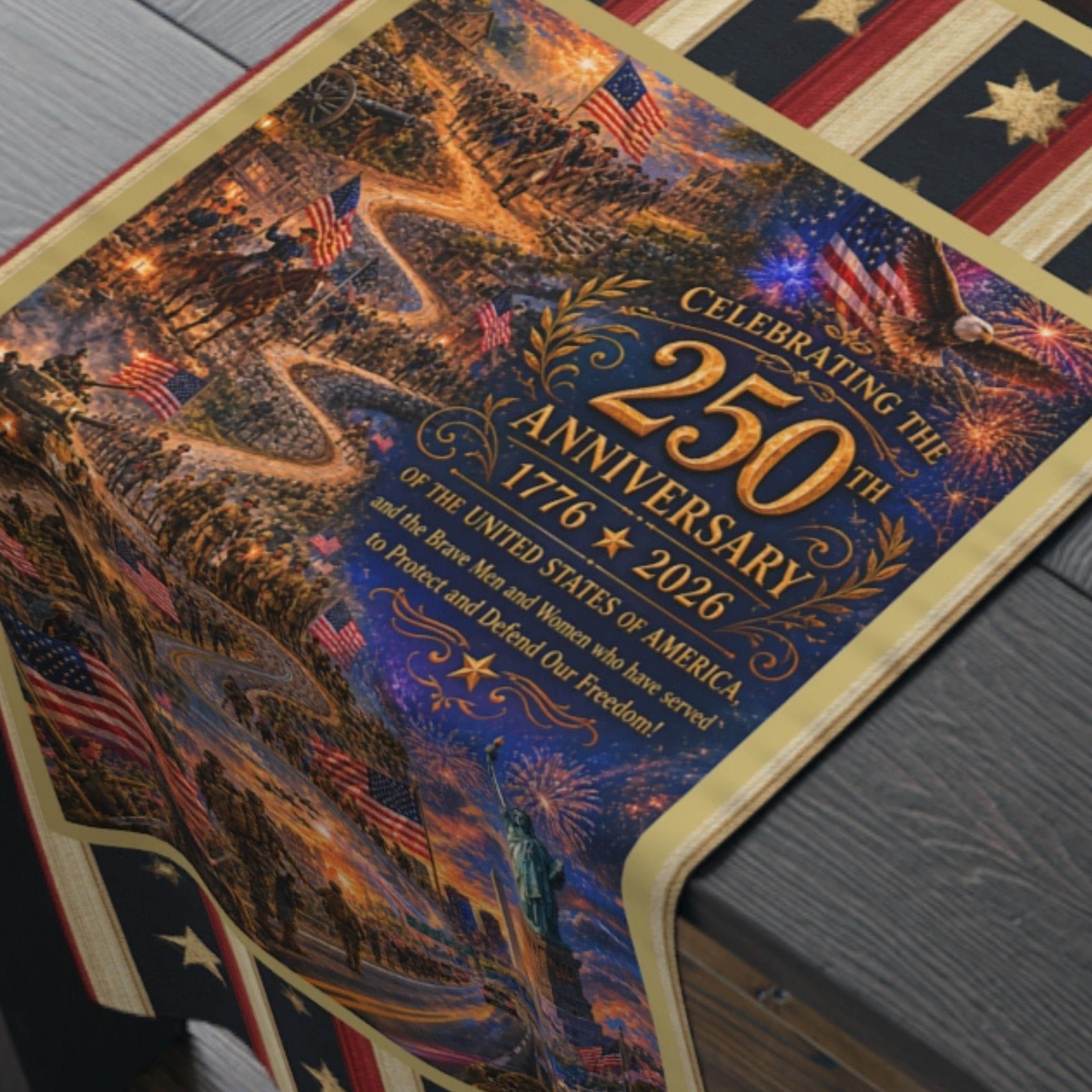 Patriotic Table Runner: Celebrating America's 250th Anniversary and Military Veterans