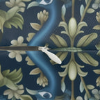 Peacock Lumbar Pillow: Navy Blue, Green, and Cream Floral Design
