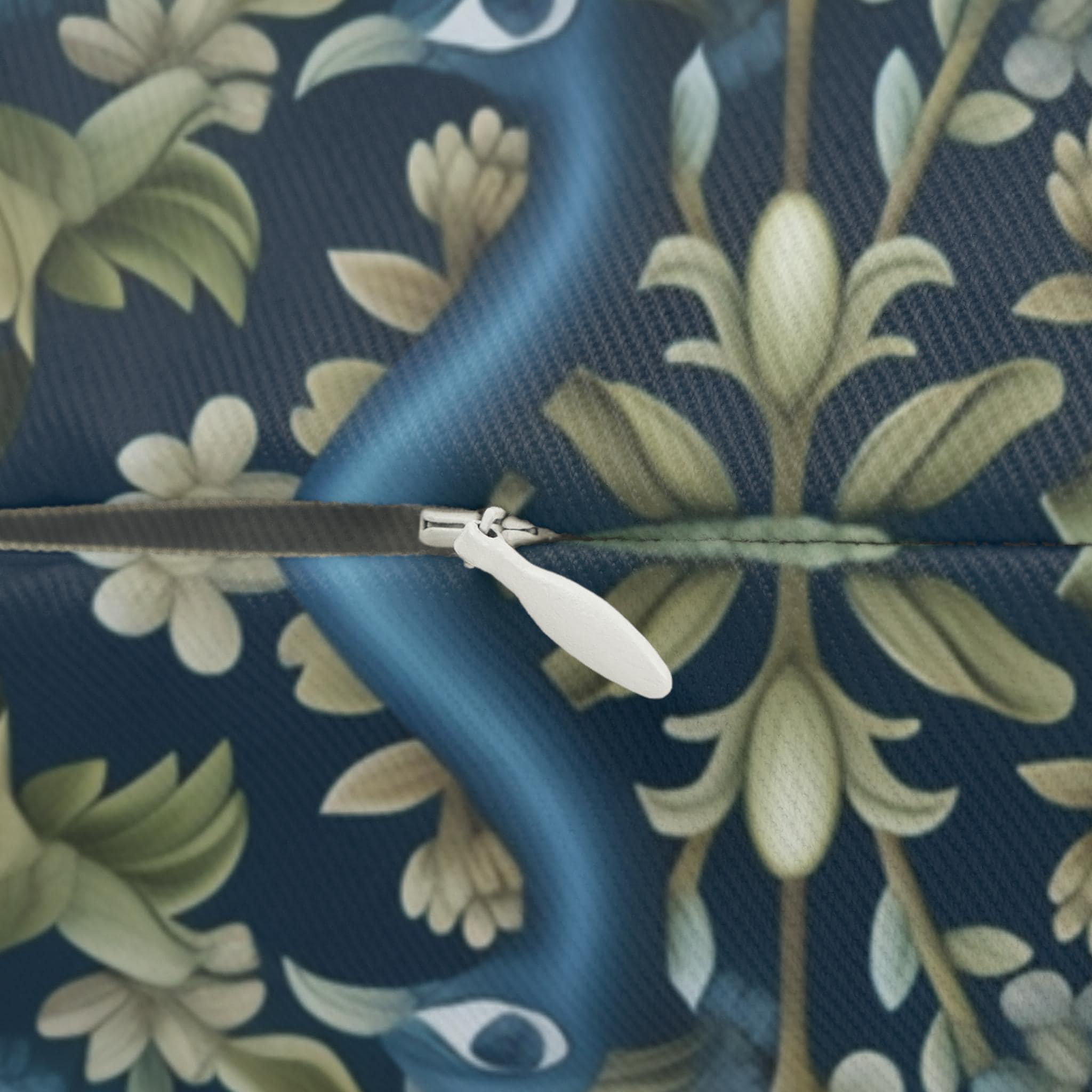 Peacock Lumbar Pillow: Navy Blue, Green, and Cream Floral Design