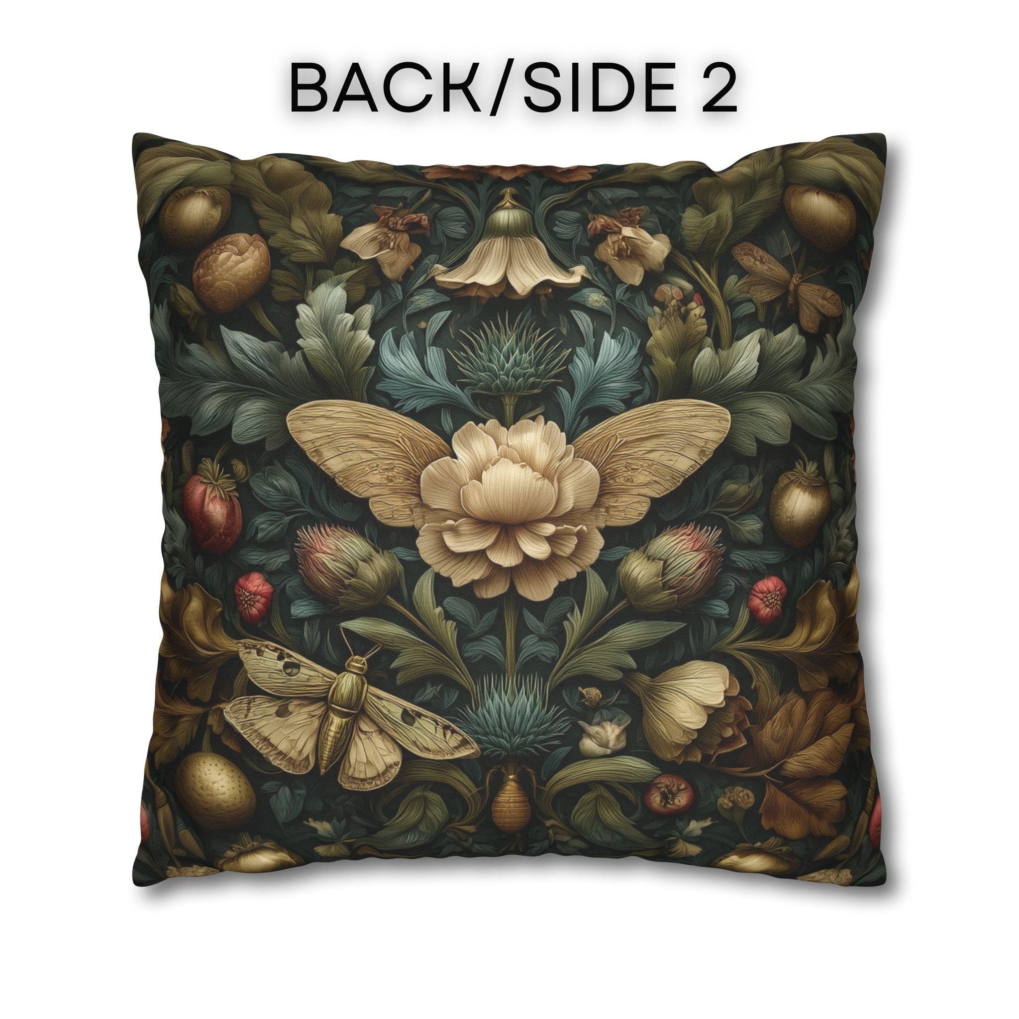 Midnight Morris Moody Pillow Cover: Arts and Crafts Moth Botanical Decor