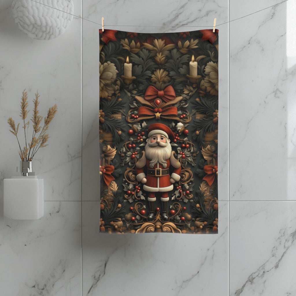 William Morris Inspired Christmas Tea Towel: Nostalgia Santa Claus