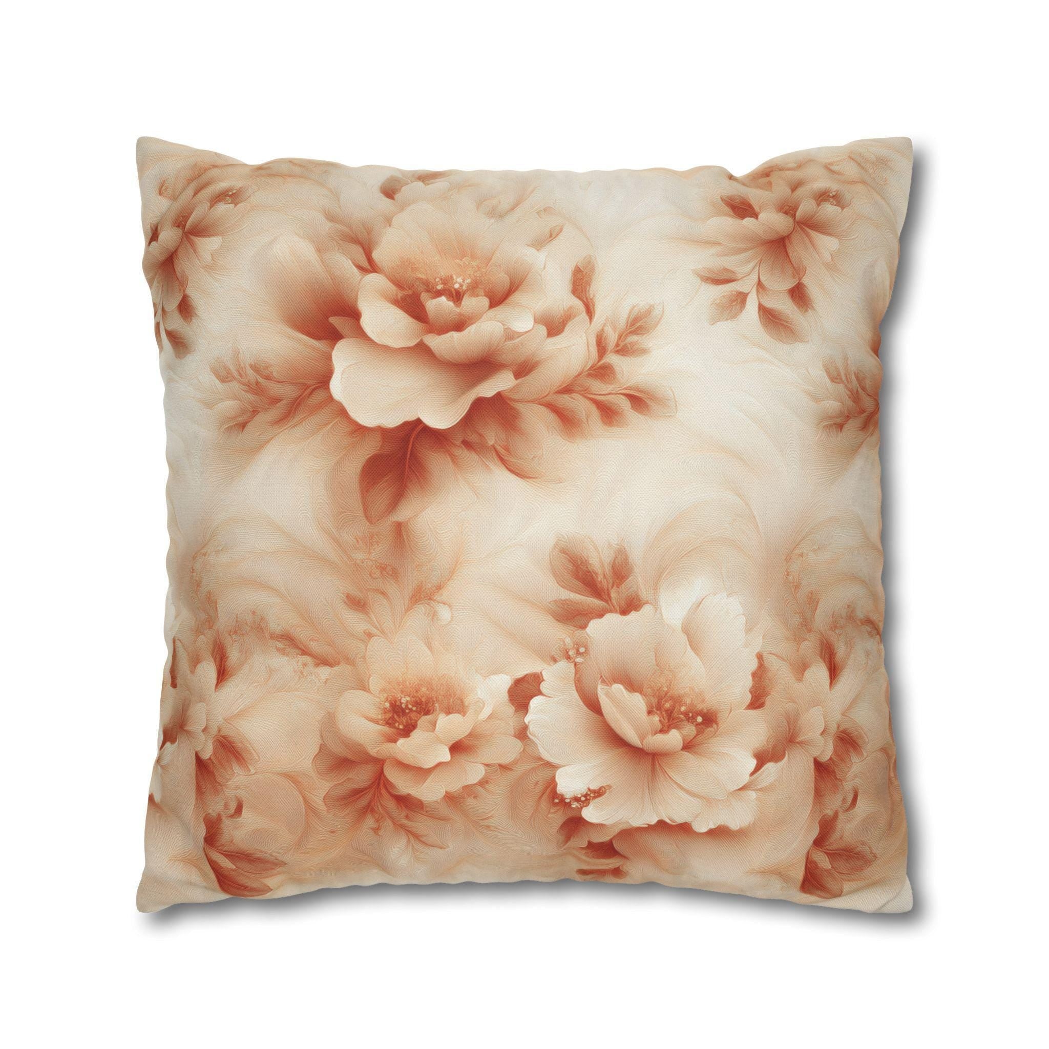 Peach Floral Pillow Cover: Romantic Botanical Home Decor