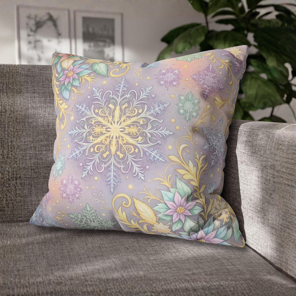 Pastel Snowflake Pillow Cover: Coquette Christmas Decor, Dreamy Lilac Mint Winter