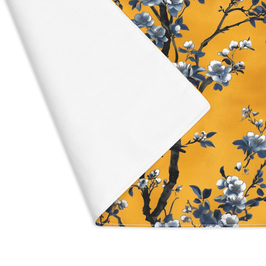 Chinoiserie Bird Placemat: Golden Yellow & Blue Floral Cotton Twill
