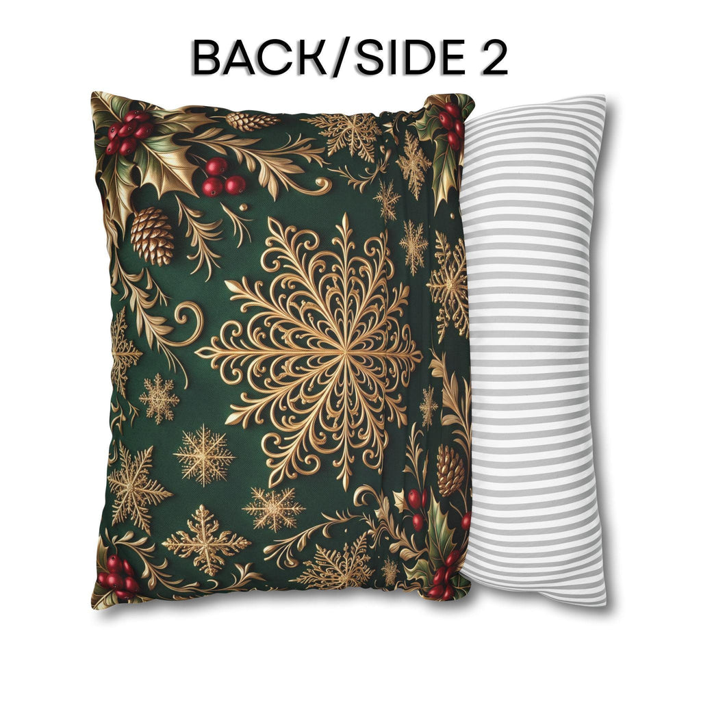Emerald Green Holiday Pillow Cover: Brushed Gold Snowflake, Jewel Tone Christmas Urban Decor