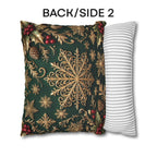 Emerald Green Holiday Pillow Cover: Brushed Gold Snowflake, Jewel Tone Christmas Urban Decor