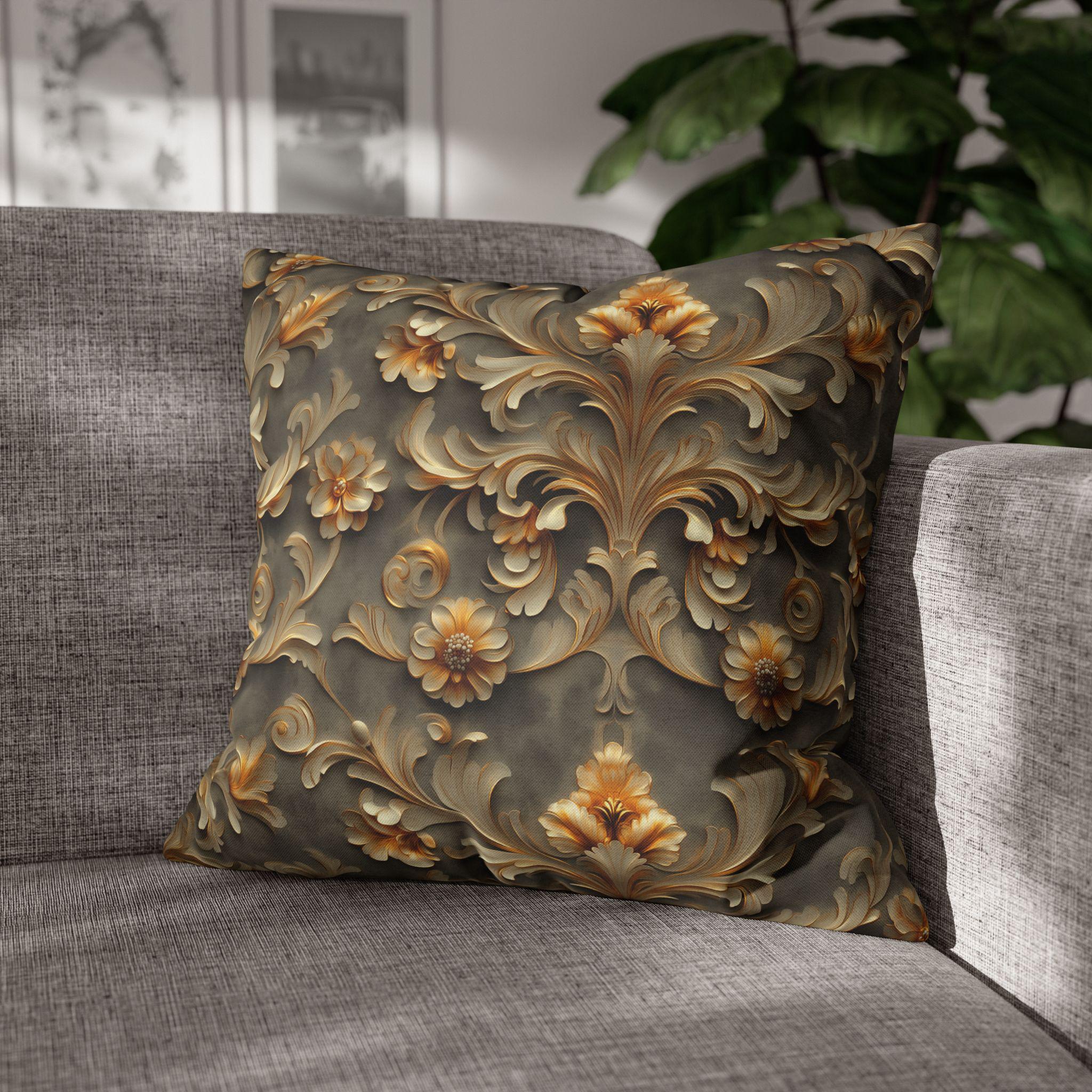 French Damask Pillow Cover, Golden Floral Elegant Home Decor