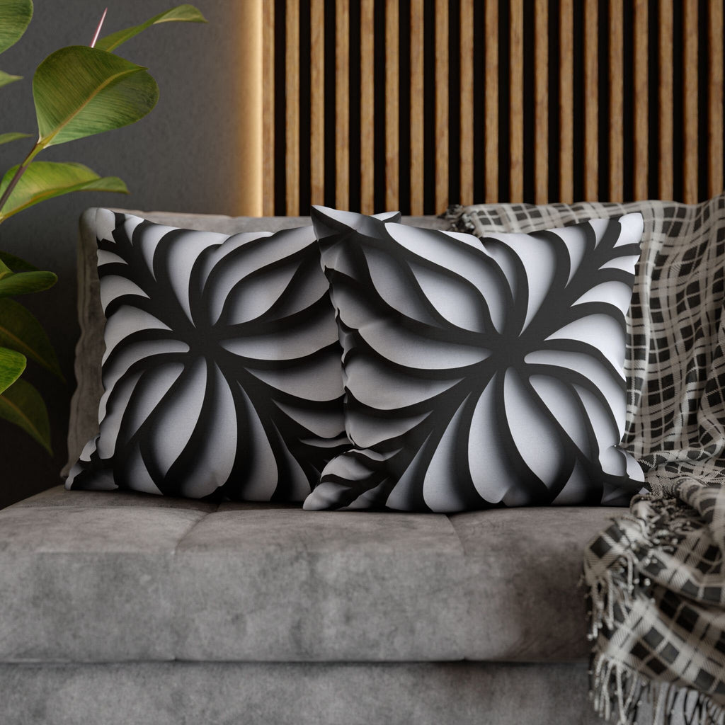 Abstract Floral Pillow Cover, Black and White Geometric Cushion