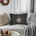 William Morris Inspired Christmas Lumbar Pillow: Rustic Santa Snowman Woodland Pine & Holly Illustration