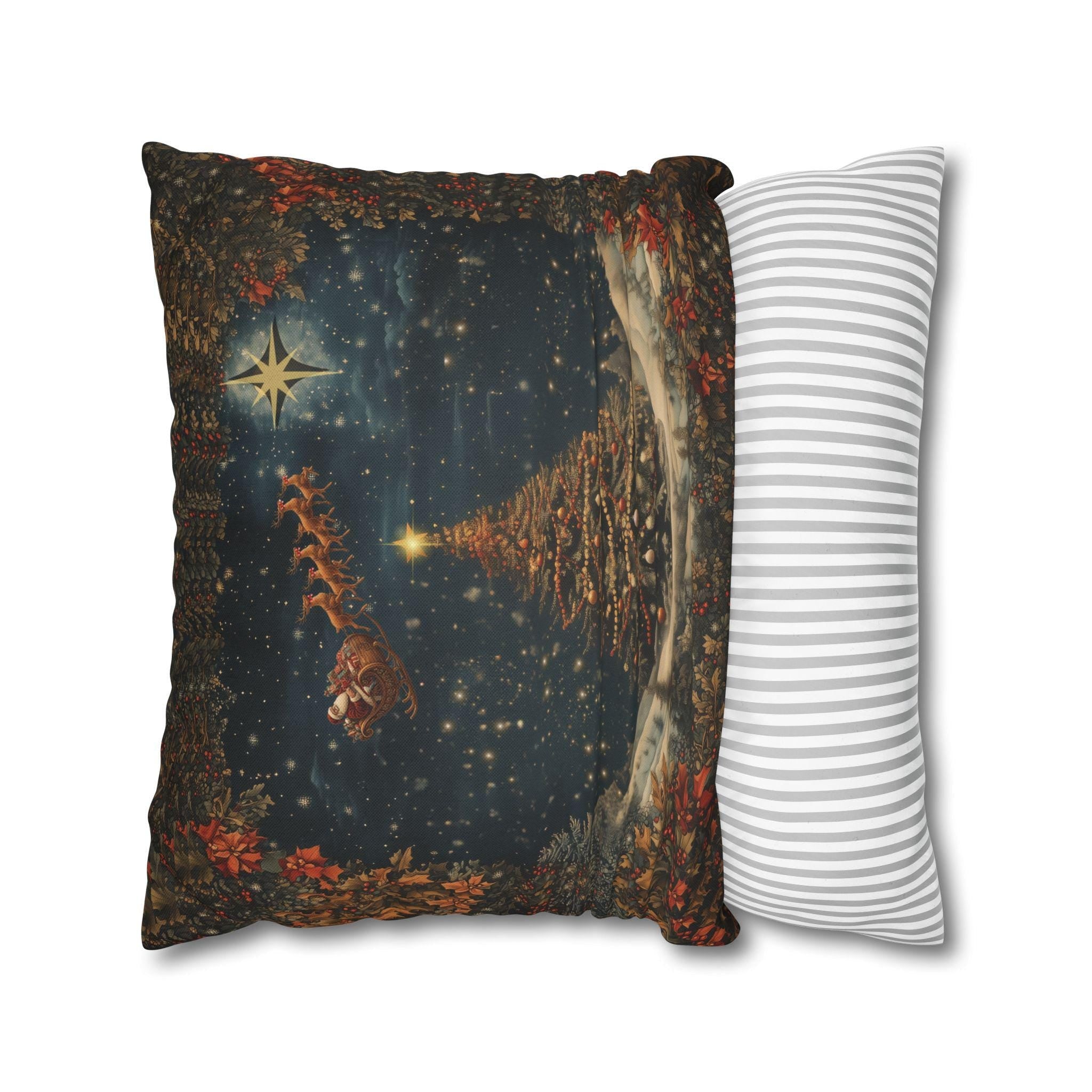 Santa's Sleigh Christmas Pillowcase: Festive Holiday Decor Winter Home Accent