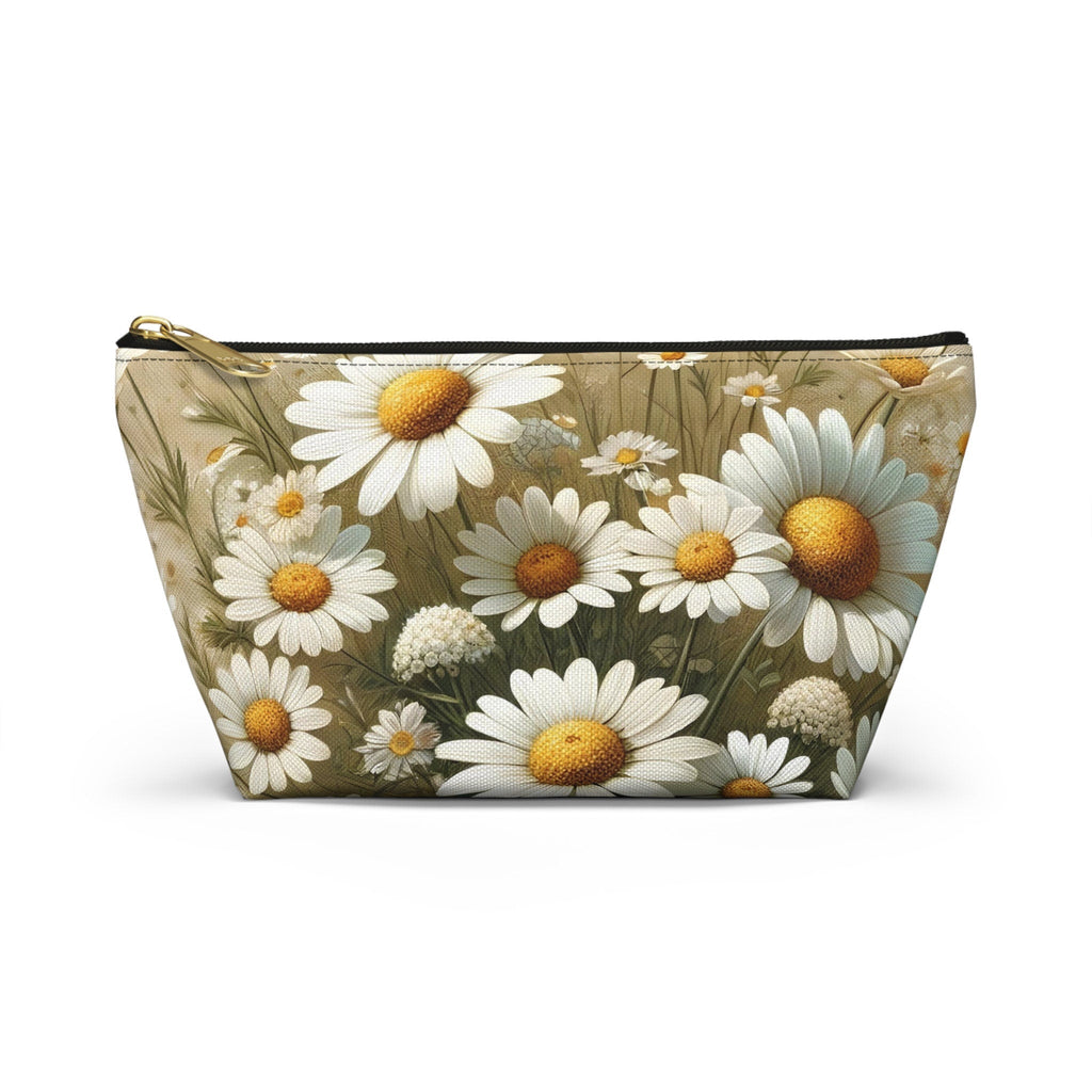 Wild Daisies Accessory Pouch with T-Bottom Floral Design in Large & Small Sizes, Gift for Mom, Gift for Her