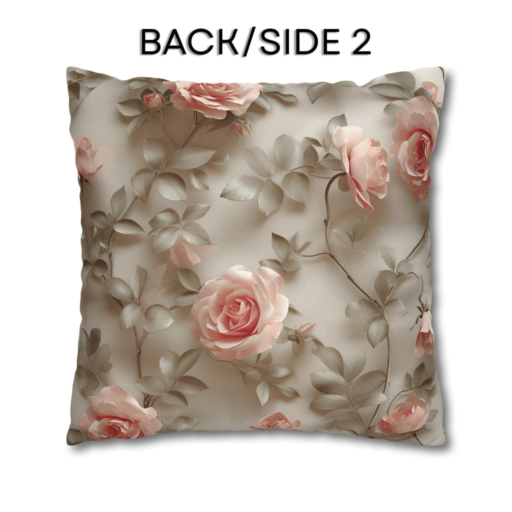 Pink Rose Throw Pillow Cover - Botanical Blush Design