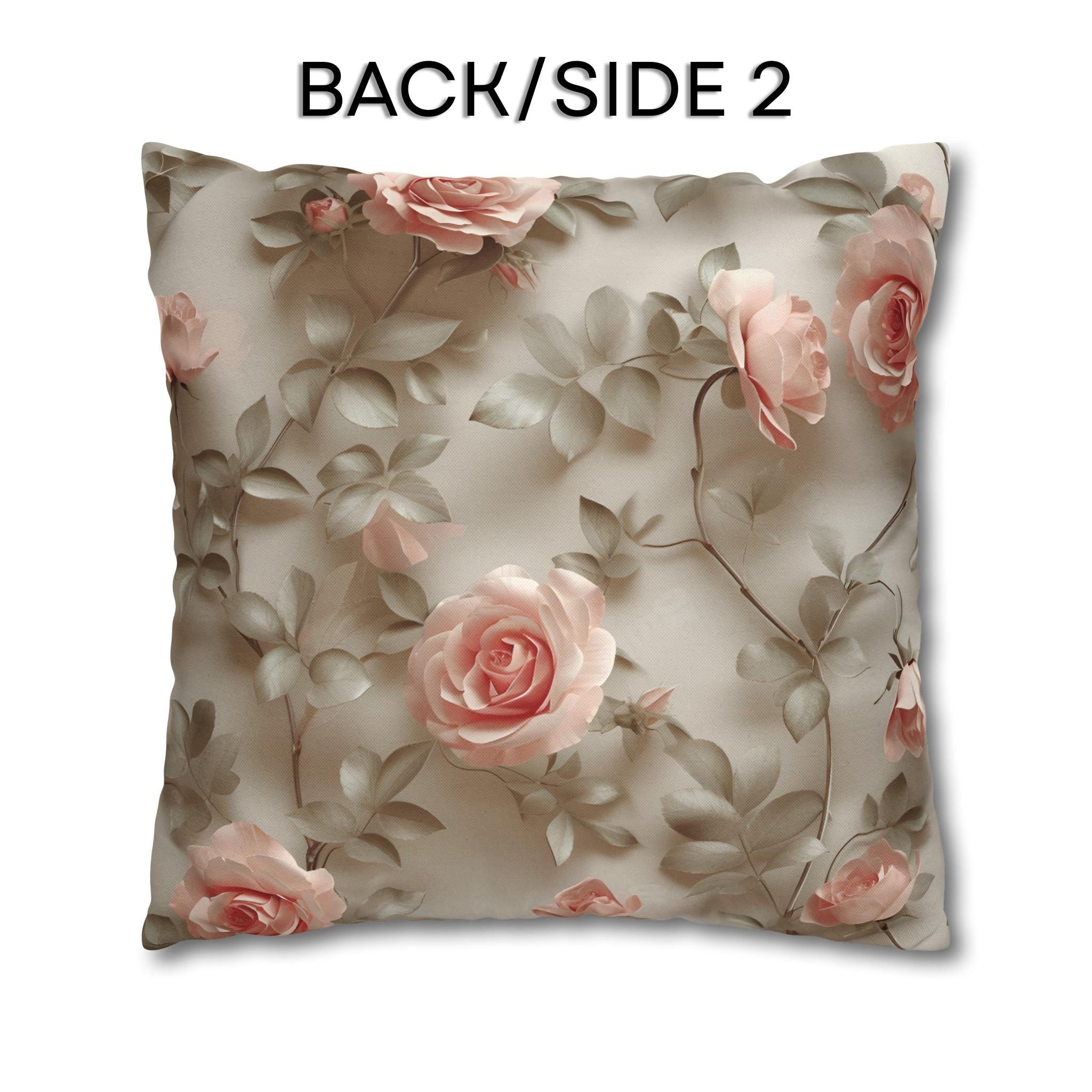 Pink Rose Throw Pillow Cover - Botanical Blush Design
