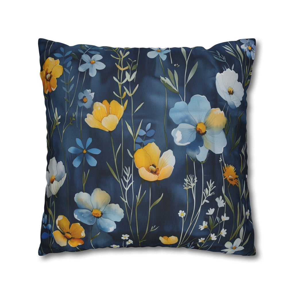Floral Pillow Cover, Watercolor Style, Elegant Dark Blue, Accent Pillowcase
