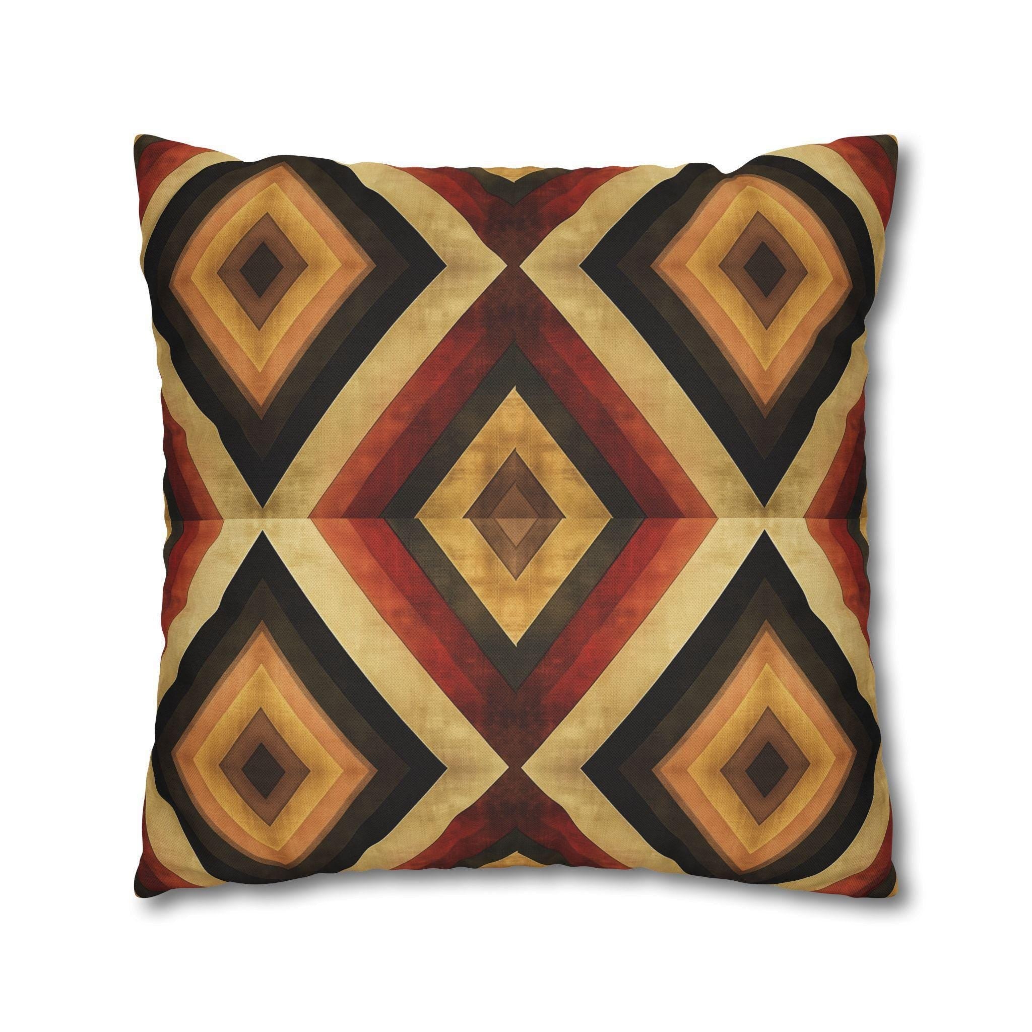 Southwestern Geometric Pillow Cover - Warm Tones, Layered Diamond Pattern
