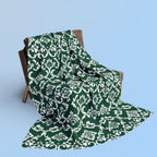 Kelly Green Damask Fleece Blanket: Elegant Floral Throw