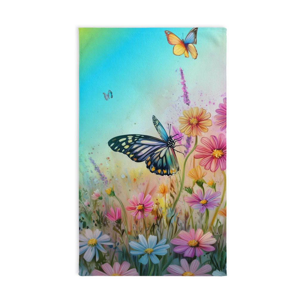 Colorful Butterfly Garden Hand Towel: Floral Design with 3 Background Options