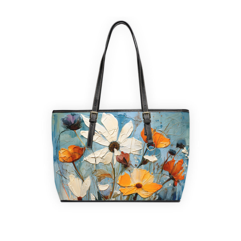 Wildflower Oil Painting Style Shoulder Bag: Oversized Vegan Leather Tote