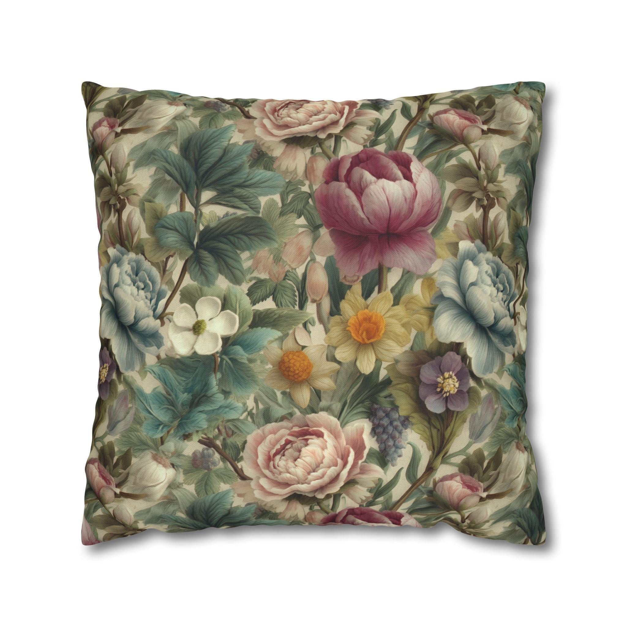 Spring Pastel Watercolor Pillow Cover: Romantic Floral Garden Pink, Blue and Sage