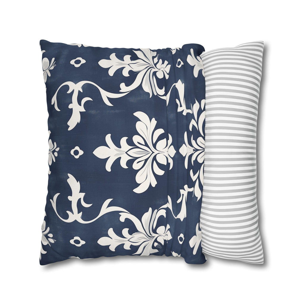 Bold Damask Pattern Pillow Cover, Navy Blue & White Elegant Home Decor